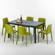 Tavolo Rettangolare Nero 150x90 cm con 6 Sedie Colorate Enjoy Modello Sedie: Rome Verde Anice