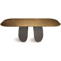 Tavolo rettangolare con base in metallo Nero e piano in vetro Ambra - MAYA210