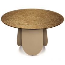 Tavolo rotondo con base in metallo Beige e piano in vetro Ambra - MAYA120