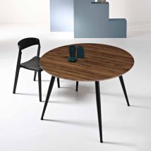 Ikone - Tavolo Rotondo Con Piano In Mdf Tek Allungabile A 160 Cm Habla