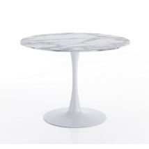 Tavolo rotondo effetto legno finitura marmo bianco cm. H.74 x Ø.90