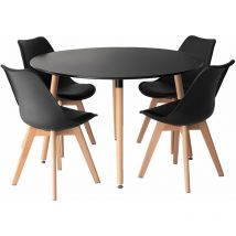 Tavolo rotondo martha 120cm e 4 sedie nora nero
