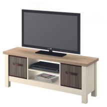 Muebles Pitarch - Tavolo tv Artik nei colori Cambriano e Pino con 2 cestini in bambù integrati Alto 51 cm, Largo 130 cm e Profondo 41 cm