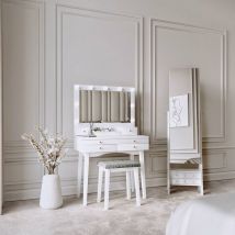2-Piece Set Taylor x Nikita White Hollywood Mirror Dressing Table & Full-Length Jewellery Mirror Cabinet Internal led Lights Vanity Makeup Storage