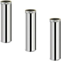 Lot de 3 TDPI1000 Conduit double paroi isolé polycombustible longueur 100 cm Inox Ø100