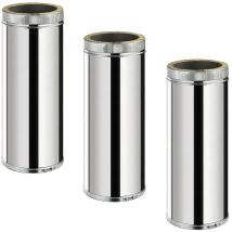Lot de 3 TDPI500 Conduit double paroi isolé polycombustible longueur 50 cm Inox Ø100