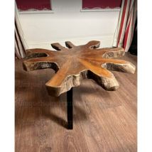 Teak Root Coffee Table Vintage Industrial Side End Rustic Solid Wood Metal Legs