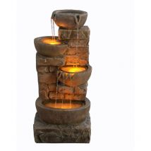 Teamson Home 84.5 cm Cascading Bowls & Stacked Stones LED Outdoor Water Fountain for Outdoor Living Spaces, Brown