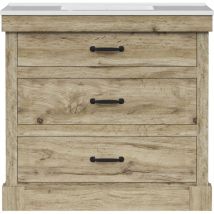 Teamson Home Donovan 36" Single Bathroom Vanity with Integrated Square Sink and Two Drawers, Light Oak