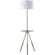 Teamson Home - Myra Dreibein-stehlampe Mit Integriertem Usb-anschluss Und Glastisch, Hohes Stehlicht Mit Weißem Trommelschirm, Moderne Beleuchtung Für