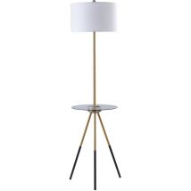 Myra Lampada da Terra Treppiede con Porta usb Integrata e Tavolo in Vetro, Lampada da Terra Alta con Paralume Bianco per Tamburo, Illuminazione