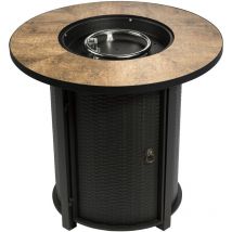 Outdoor Garden Tall Round Propane Gas Fire Pit Table Burner, Smokeless Firepit, Patio Furniture Heater with Lid, Lava Rocks & Cover - Black/ Brown