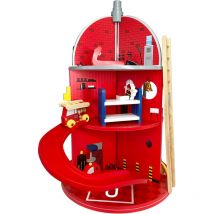 Teamson Kids - Caserne de Pompiers en Bois, Jeu Imaginatif avec 24 Figurines, Multicolore