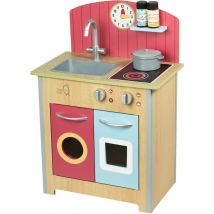 Teamson Kids Mini Cuisine en Bois Porto, Jeu Interactif Rouge et Bois pour Petits Chefs