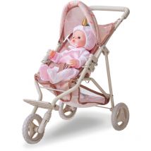 Teamson Kids - Jogging Doll Stroller in Beige with Confetti Pattern, Adjustable Canopy, Soft Grip, Harness & Storage Basket for Nurturing Role Play