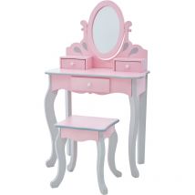 Teamson Kids - Kinder Schminktisch Rapunzel Inklusive Hocker in Pink und Grau