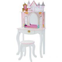 Teamson Kids - Traumhaftes Kinderschminktisch-Set Dreamland Mit Hocker im Schloss-Stil Weiß Rosa