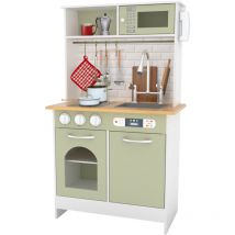 Teamson Kids - Little Chef Boston Modern Farmhouse juego de cocina de madera con funciones interactivas y 9 accesorios de cocina de juego, verde