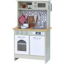 Little Chef Boston Modern Farmhouse Playset da cucina in legno con funzioni interattive e 9 accessori da cucina, verde chiaro/bianco TD-12679D