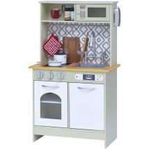 Teamson Kids - Little Chef Boston Modern Farmhouse Wooden Kitchen Playset with Interactive Features & 9 Play Cooking Accessories, Light Green/White