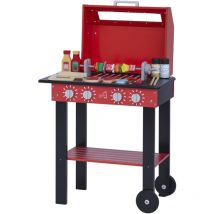 Teamson Kids - Little Helper Backyard Draussen Drinnen bbq Grill Spielset Spielzeug mit Interaktiven Funktionen & 25 Rollenspiel Zubehör, Rot