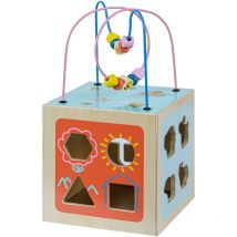 Teamson Kids - Preschool 5 in 1 Wooden Activity Cube, Multifunctional-Play Educational Toy, Bead Abacus Maze, Colour Shape Sorter