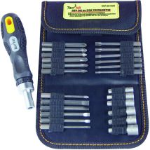 Tech-it - tec hit 651026 - Trousse de vissage 26 pièces - 1 tournevis bi-matière 3 Fonctions - 24 embouts vissage + douilles - Noir
