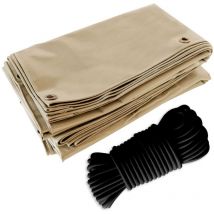 Tecplast - Pack Toile Pergola Beige foncé 3x4 m + Sandow Noir 20m - Bâche Pergola prête à poser LP506PR Garantie 5 ans