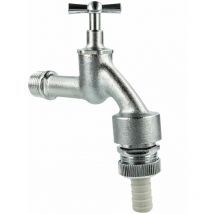 tecuro Auslaufventil 1/2 Zoll, Knebeloberteil, Rohrbelüfter DVGW, Schlauchtülle, Dichtband - MS mattverchromt