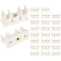 Tecuro - Doppel - Rohrclip Set 20/22 mm - 25 Stück - Kunststoff weiß, mit Messing - Gewindebuchse M6
