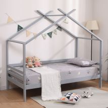 Slumberworx - teddy kids wooden house treehouse single bed frame Grey - Grey
