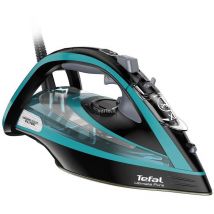 Tefal - Ultimate Pure FV9844 - Fer à repasser à sec ou à vapeur - Semelle Durilium autonettoyante - 2,5 m - 250 g/min - Noir - Bleu - 60 g/min (fv