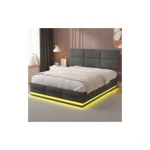 Minkurow - Tela de terciopelo suave que no daña la piel, sistema hidráulico, gran cama con almacenaje con luces led y cargador usb, ahorro de