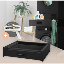 Telaio Intermedio Ripiano Estraibile in Acciaio 60 x 55 cm Nero per Lavatrice / Asciugatrice Piano Estensibile per Cesto Bucato Kit di