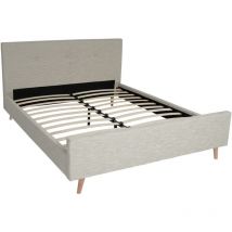 HHG - non utilizzato] Letto telaio giroletto matrimoniale imbottito con doghe 264 legno massello 160x200cm avorio beige