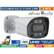 Envio - telecamera bullet ip double light 8M poe onvif H.265+ visione notturna a colori/bianco e nero/a colori su allarme 30 metri analisi video