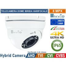 Envio - telecamera dome ibrida 4in1 ahd tvi cvi cvbs ottica varifocale 2.8-12mm 8MP 4K ultra hd 24 smd ir led IP65