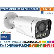Envio - telecamera ibrida bullet full color 4IN1 ahd cvi tvi cvbs 4K ultra hd 8MP motozoom 4X visione notturna a colori 40M