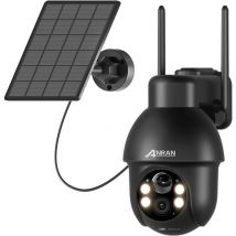 Anran - Videocamere di sorveglianza per esterni2K Telecamera WiFi Esterno Senza Fili, 360° Telecamera Pannello Solare ai Rilevazione del Movimento,