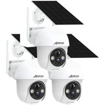 Anran - Videocamere Di Sorveglianza Esterni 360° Per Sorveglianza Domestica Con Pannello Solare Integrato, Telecamere Wireless , Faretto E Sirena/