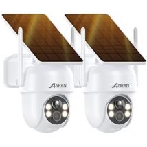 Anran - Videocamere di sorveglianza esterni 360° per sorveglianza domestica con pannello solare integrato, telecamere wireless , faretto e