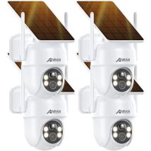 Videocamere Di Sorveglianza Esterni 360° Per Sorveglianza Domestica Con Pannello Solare Integrato, Telecamere Wireless , Faretto E Sirena/rilevamento 