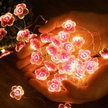 Guirlande lumineuse avec 1M 10LED en forme de fleur de cerisier rose, Alimenté par USB pour Noël, Télécommande modèle 8 fonction clignotant, chambre