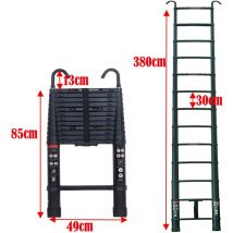 Telescopic Ladder 3.8M with 2 Detachable Safety Hook Aluminum Folding Ladder Wide Step Multi Purpose EN131