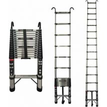 Day Plus - Telescopic Ladder 4.4m Extension Ladder with 2 Detachable Hooks, Stainless Steel Telescopic Extension Extendable Ladder Roof Ladders for
