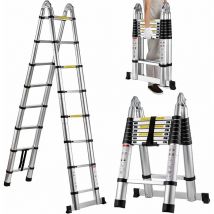 Telescopic Ladder a Frame Aluminum 5m/16.4ft, Telescoping Ladder for Home, Portable Folding Ladder Lightweight 330lb Load Capacity with Stabilizer
