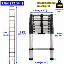 Telescoping Ladder, 12.5FT Telescopic Ladder, Stainless Steel Extension Ladder Lightweight Collapsible Straight Ladders for Home, Protable Folding