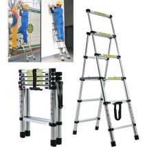 Telescoping Ladder 1.35M/4.5FT A-Frame Aluminum Extension Ladder Multi-Purpose Adjustable Folding Ladder with Convenient Handgrip Safety Lock EN131