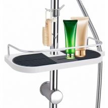 Teleskop-Duschregal, verstellbare Stange, Aluminiumlegierung mit 2 Haken, ohne Bohren, Aufbewahrung von Handtüchern, Badezimmer-Duschregal,