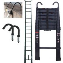 Teleskop Leiter 6,2m Mit 2 Haken, Aluleiter Klappbar, Dachbodenleiter Teleskop-design, Tragbare Ausziehbare Leiter Stufenleiter, Aus Hochwertigem 